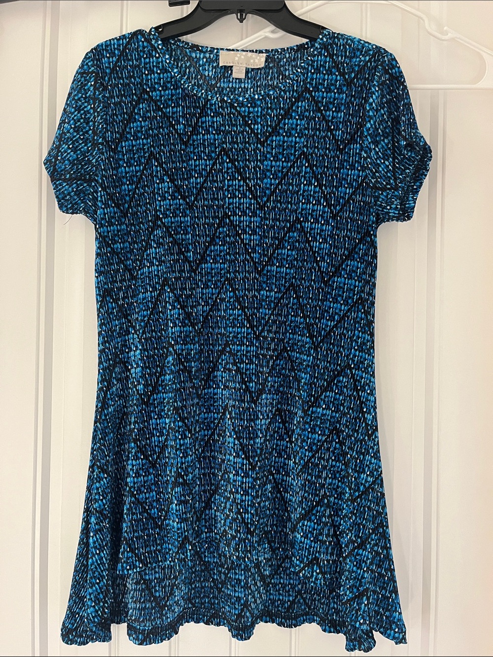 Carolyn Taylor Teal and Navy Patterned Short-Sleeve Tunic